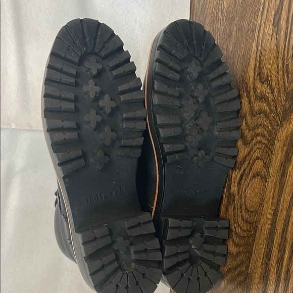 Indigo Black Lace Up Boots with Chunky Heel - Picture 6 of 7